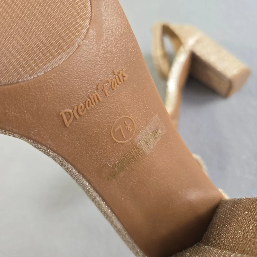 Dream Pairs Block Heel Sandals Womens 7.5 Gold Glitter Ankle Strap Chunky Pump